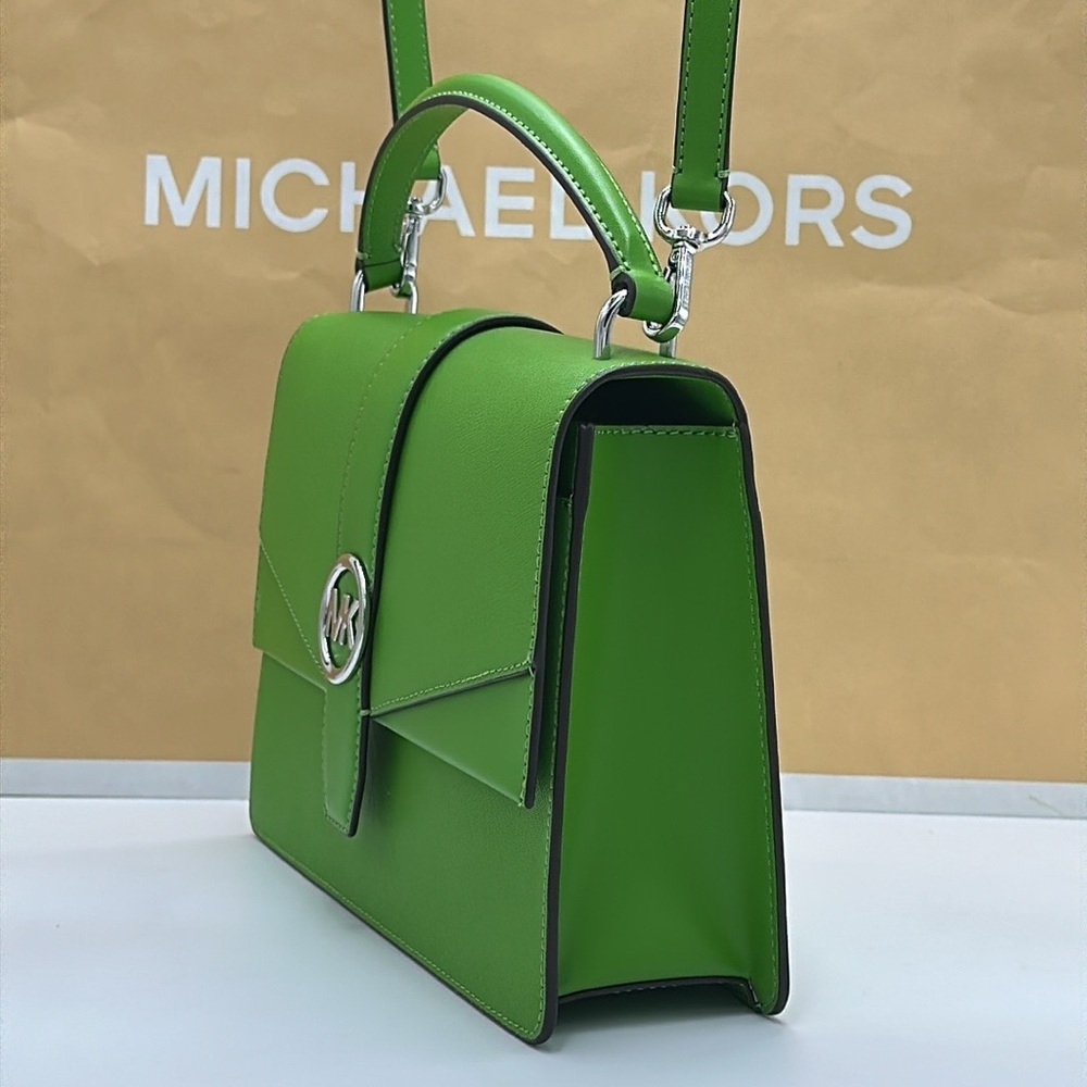 Michael Kors Greenwich Medium Saffiano Leather Satchel Crossbody Shoulder Bag - Picture 11 of 16